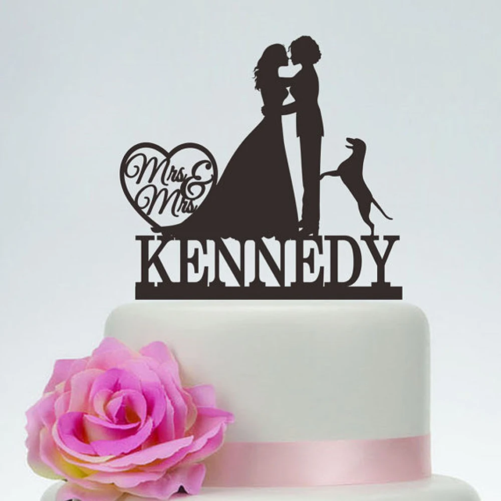 Personalized Cake Topper with Dog,lesbian silhouette,Mrs and Mrs Wedding Cake Topper,Same Sex Cake Topper,lesbian Cake Topper.