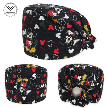 

Pet hospital Dentistry Beauty Cap Scrub Caps for Women& men Hospital Medical Hats Print cat Tieback Elastic Section Surgical Cap