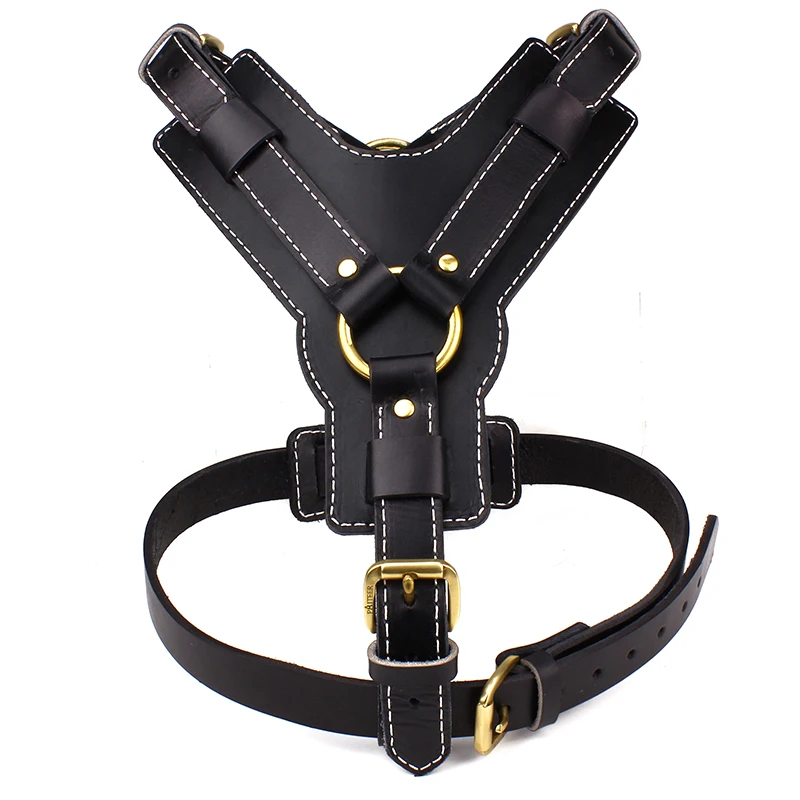 Black Genuine Leather Dog Harness for Medium and Large Dogs Dog Vest
