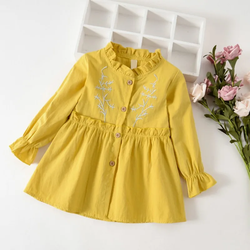 

Kids Cute Dress for Girls Long Sleeve Princess Clothes Baby Floral Print Children Cotton Birthday Dresses
