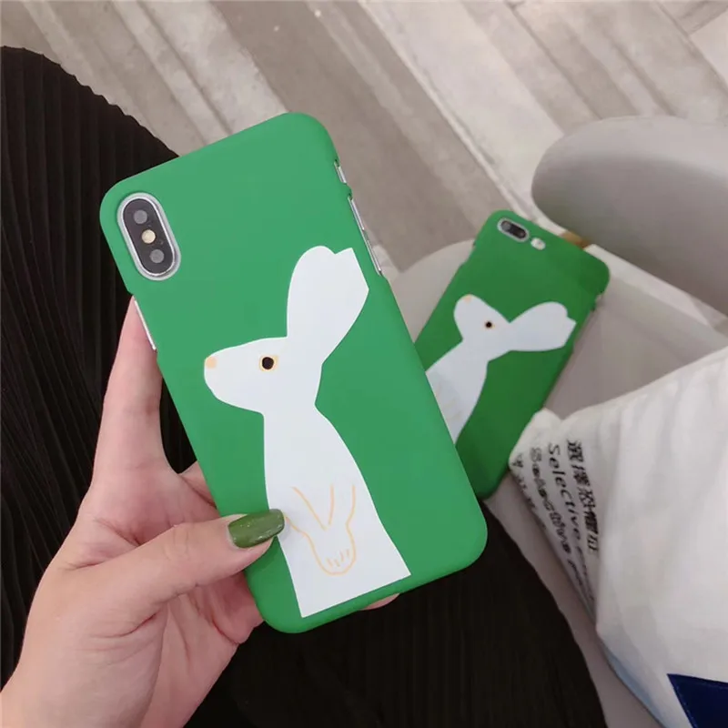 

Cartoon Simple cute rabbit pattern Phone Case for iphone cover X XS Kawaii Green hard matte case for coque iphone 7 8 plus case