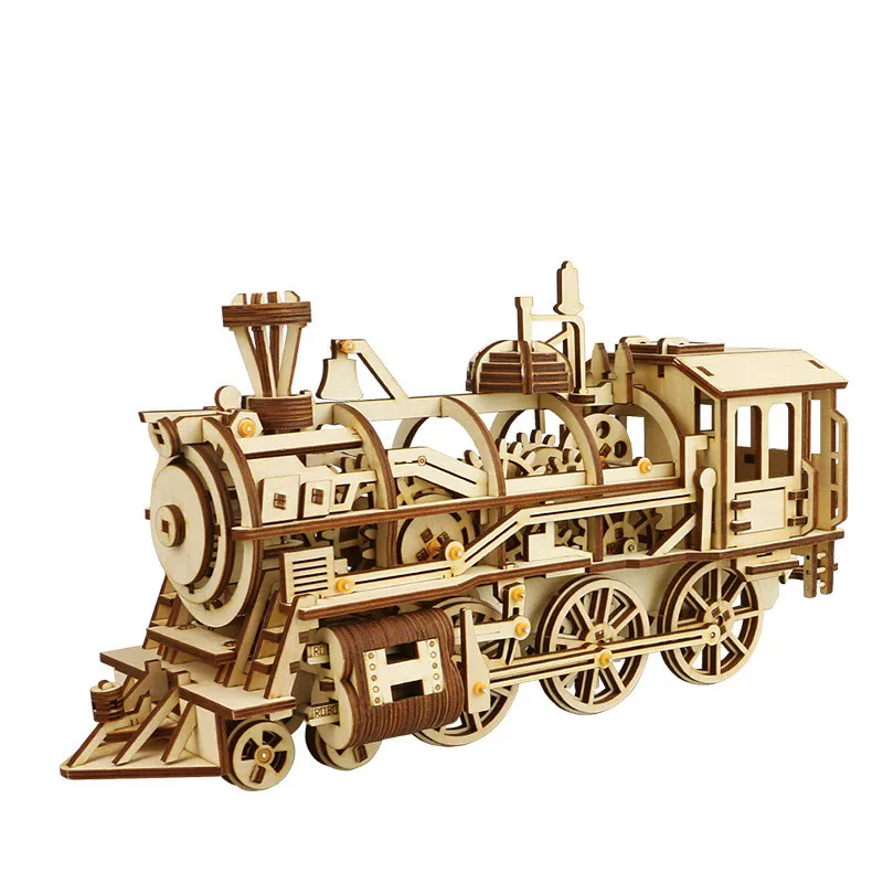 

3D Diy Wooden Mechanical Splicing Building Blocks Mechanics Locomotive Model Toys for Children Education Christmas Creative Gift