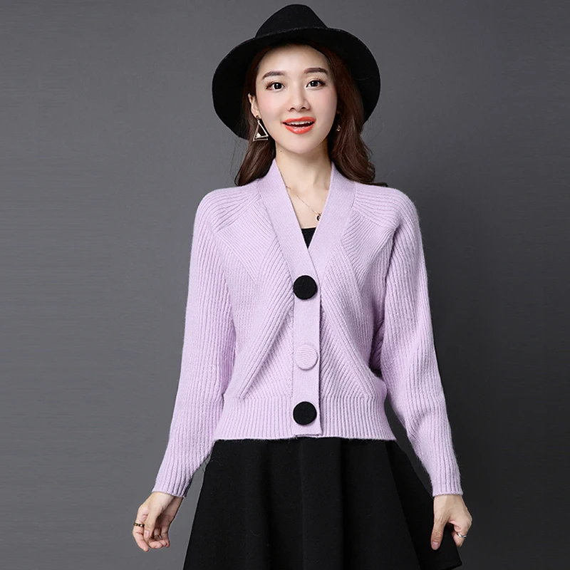 2018 New Elegant Fashion Warm Autumn Winter Women Cardigan Long Bat Sleeve Sweater Short Korean V Neck Knit Cashmere Tops 