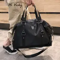 2019 Korean Version Weekend Black PU Leather Traveling Bag Ladies Handbag Big Travel Bag Women And Men's Foldable Duffle Bags