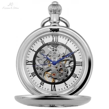 KS Luxury Silver Polished Case Skeleton Steampunk Fobs Chain Retro Onion Crown Men Hand Winding Mechanical Pocket Watch /KSP088