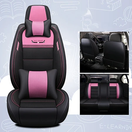 Pink Deluxe Кожаные и льняные автомобильные чехлы для сидений alhambra altea arona ateca cordoba Ибица Леон 2 3 fr Толедо - Название цвета: Pink Deluxe