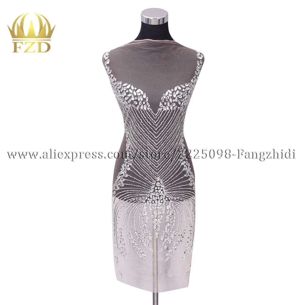 FZD цельнокроеное платье Серебро лифы патчи Швейные отделка стразами тканевая аппликация аппликации со стразами для бальное платье невесты платье