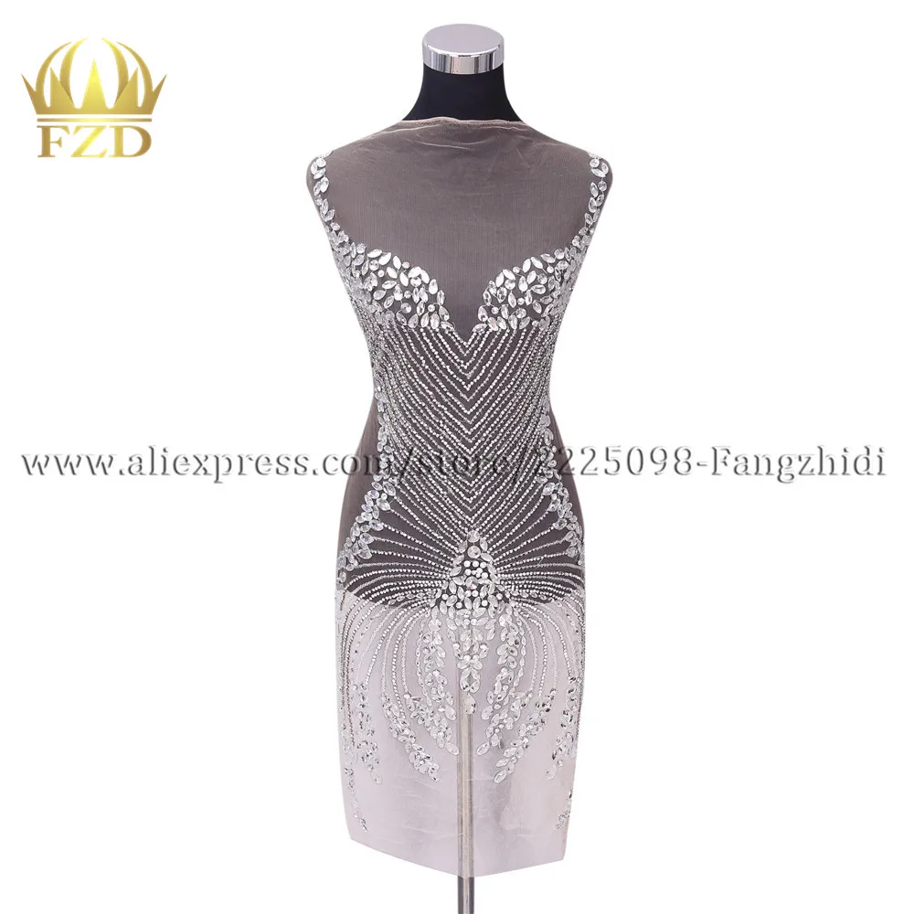 

FZD 1 Piece Silver Bodices patches sewing rhinestone trimming fabric applique crystal appliques for Ball Gown Brides dress