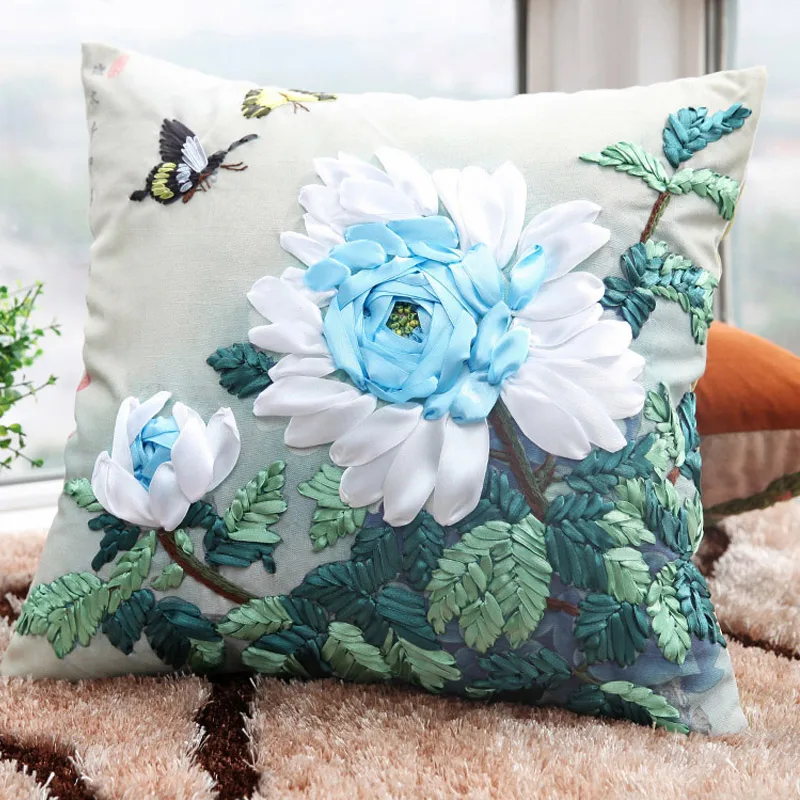 Чехол для подушки Бабочка Пион сделай сам|embroidery diy|ribbon embroidery cushionpeony |