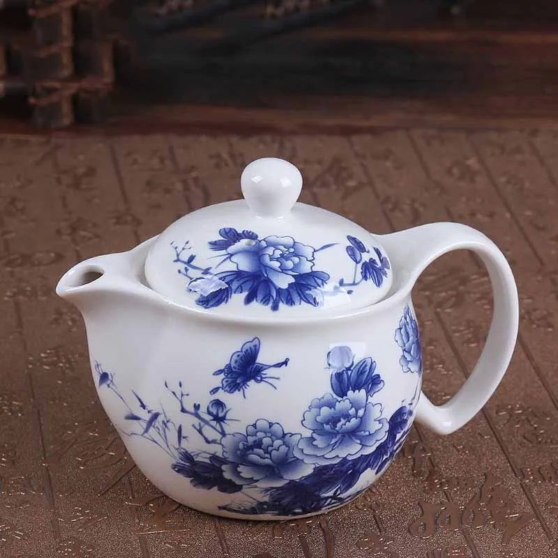 Керамика чай горшок большой один Кунг Фу Цзиндэчжэнь небольшой пейзаж Синий белый фарфоровый чайник над фолликулом 350 мл - Цвет: 9