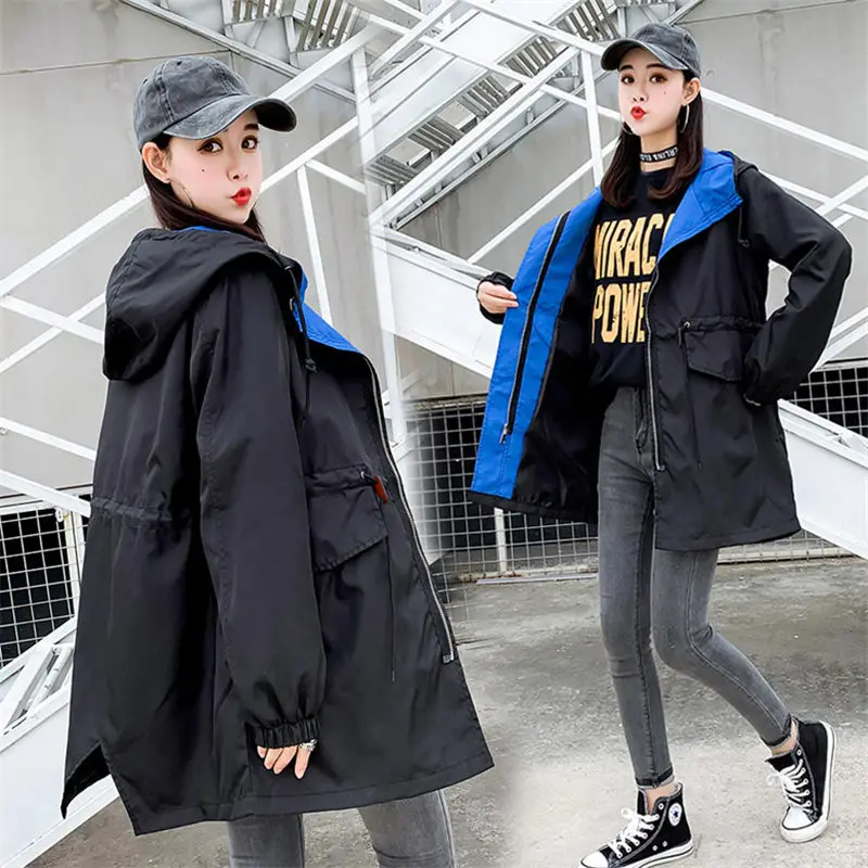 

2019 Spring New Color Matching Windbreaker Female Loose BF Harajuku Style Jacket Spring and Autumn Student Casual Outerwear f908