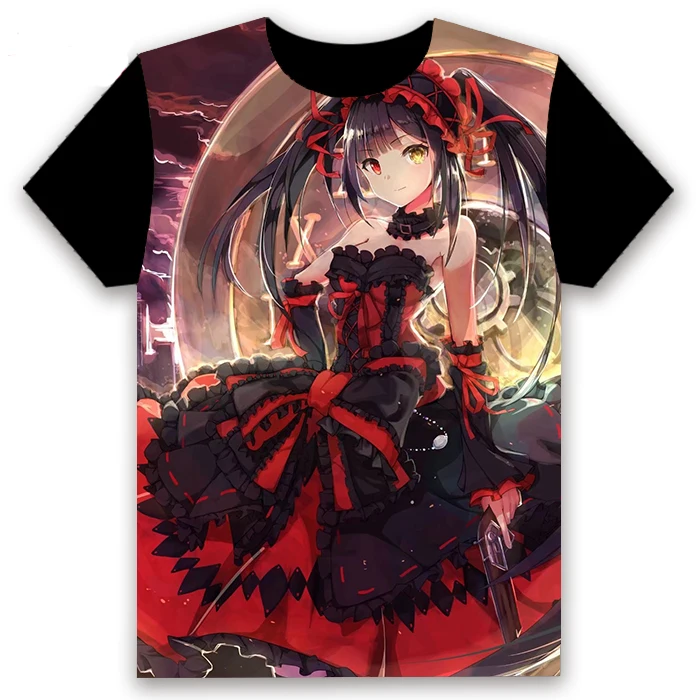 

Fashion Mens T-shirt Anime DATE A LIVE Cosplay Izayoi Miku Short Sleeve Black Tee Customize
