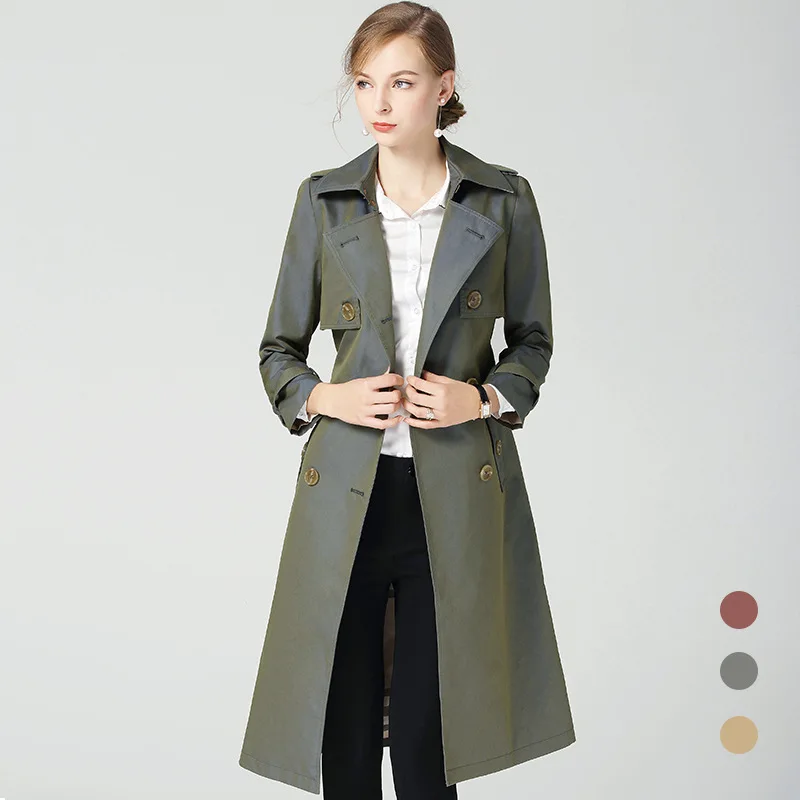 New Fashion Women's trench coat long discolor knee length Classic