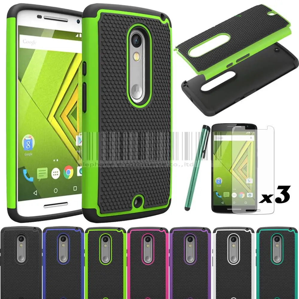 New Dual Layer PC+Silicone Armor Shockproof Case Cover With Films+Stylus For Motorola Moto X Play XT1562 XT1563/Droid Maxx 2 @ |