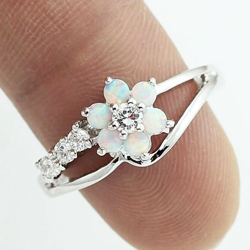 

White/Blue/Pink Flower Fire Opal Rings For Women Cubic Zirconia Wedding Engagement Rings Jewelry Bijoux Anillos Anel