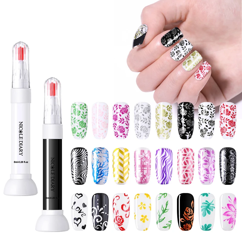 

NICOLE DIARY 8ml Two in One Nail Stamp Polish Stamping Nail Lacquer for Plate Black White Printing Varnish Vernis Primer