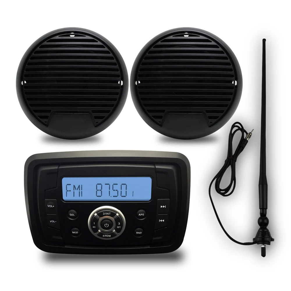 

Waterproof Marine Bluetooth Radio FM AM Audio FM AM Car Stereo MP3 Player ATV UTV Boat + 3" Marine Motorcycle Speaker +Antenna