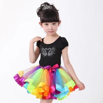 

2017 Hot Girl Ballet Dance Dress Ballet Dress Bubble Skirt Tutu Disfraces For Kids 1Piece Dress Swan Printing&Colorful Tulle