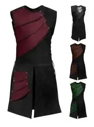 Хэллоуин взрослых для мужчин средневековый Арчер Larp рыцарь герой костюм воин черный панцири Armour наряд римские Solider снаряжение, куртка