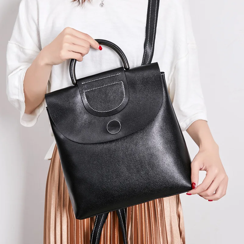Брендовый женский рюкзак, модный, масло, воск, коровья кожа, спилок, рюкзак, женский рюкзак, школьные сумки для подростков, девочек, сумка через плечо - Цвет: Black