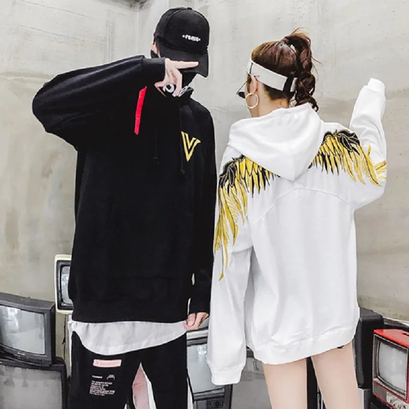 

3d Gold Wing Embroidery Hoodies Sweatshirts Men 2018 Winter Hip Hop Streetwear Hooded Casual Streetwear Tide Hoodie