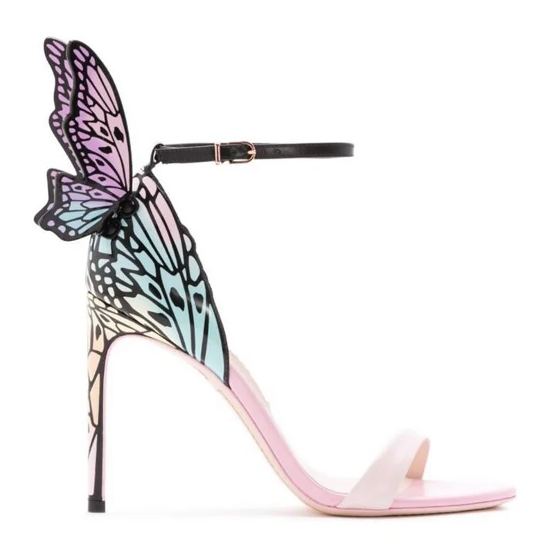 New 3D butterfly wing sandals sexy open toe ankle strap stiletto thin heel shoes female pom pom summer party wedding sandals New 3D butterfly wing sandals sexy open toe ankle strap stiletto thin heel shoes female pom pom summer party wedding sandals