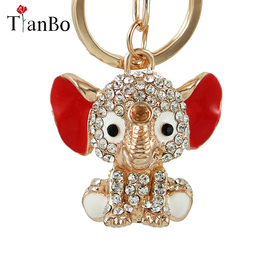 

Red Ear Elephant Keychains Crystal Key Ring Purse Bag Rhinestone CZ Keyring Charm Pendant Jewelry
