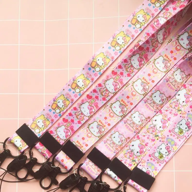 New 1 Pcs Cartoon anime Good luck kitty cat pink Neck Straps Lanyards Mobile Phone DIY ID Card Key Condole belt |