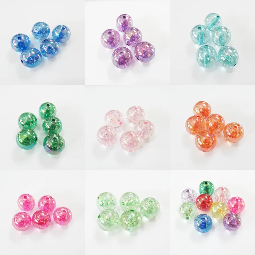 

Newest Wholesale 20mm 100pcs/bag Colorful Transparent AB With Silver Glitter Inside Beads,Chunky Jewelry Beads