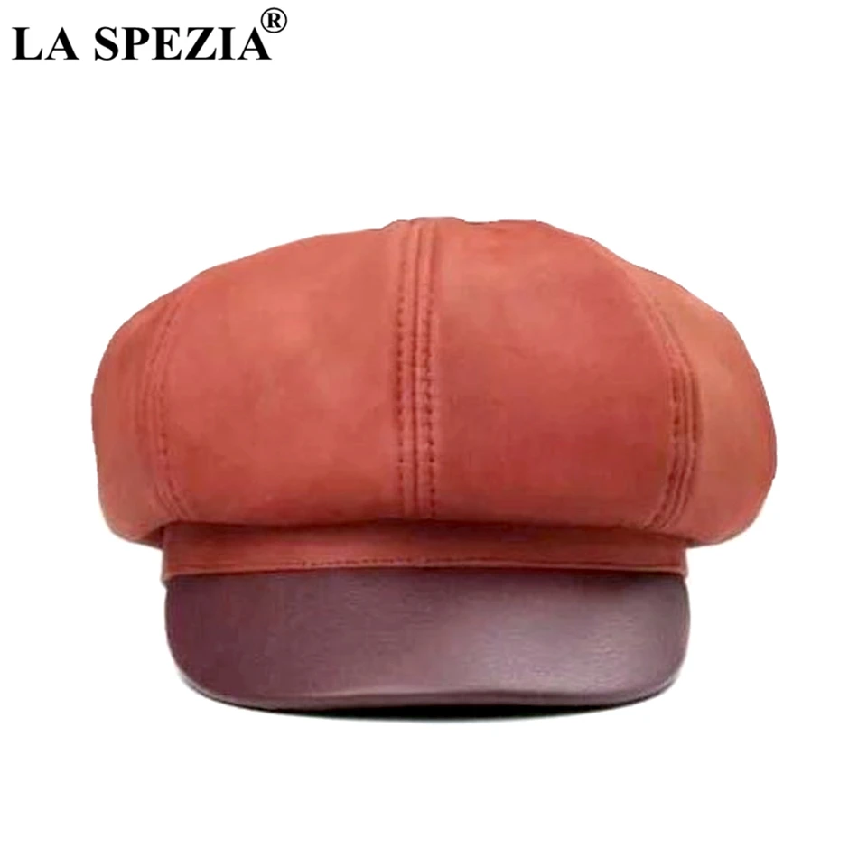 LA SPEZIA, Женская восьмиугольная кепка, натуральная кожа, оранжевая, Newsboy, кепка s, мужская, повседневная, натуральная кожа, роскошный бренд, классические, восемь штук, шапки