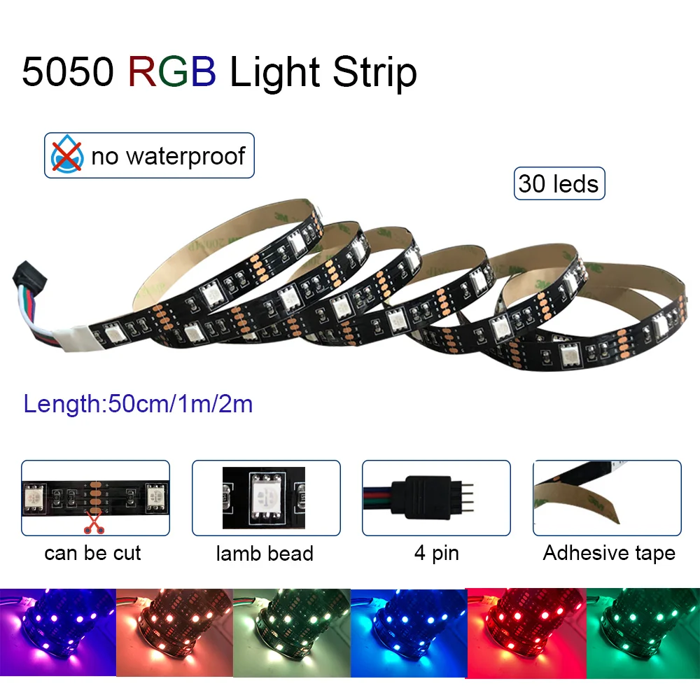 USB Светодиодная лента 5050 DC 5 В без водонепроницаемости RGB светодиодный 30 светодиодный s светильник гибкий 50 см 1 м 2 м для ТВ фоновый светильник ing