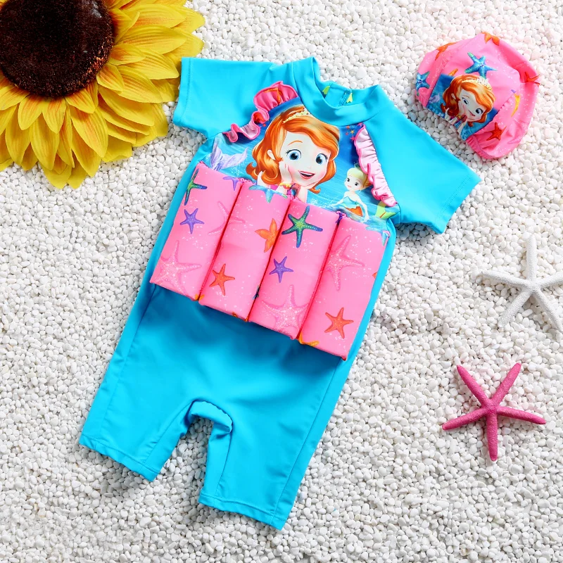 

Kids Girls Float Buoyancy Sleeve Swimsuit One Piece Protective Learning Swimming Cap Children Swimwear Knee Swimming Suit