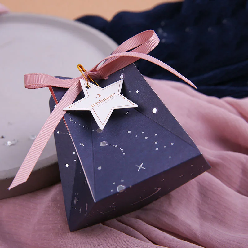 

30pcs/lot Creative gift box Navy Blue Stars Candy Box packaging paper boxes baby shower flower box wedding Party Supplies