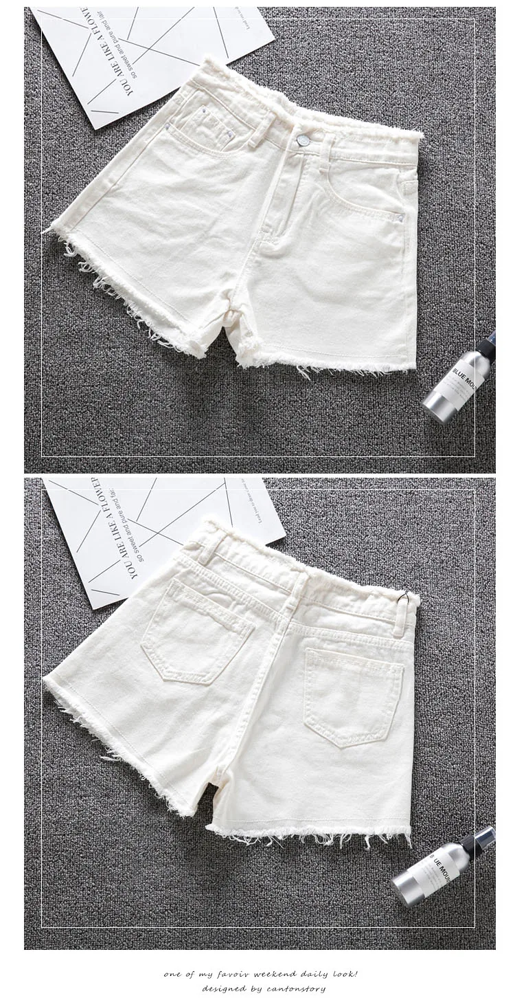 Плюс Размеры Джинсовые шорты Для женщин Лето Повседневное кисточкой Шорты отверстие Высокая талия джинсы Шорты манжеты широкие брюки Шорты женский M644