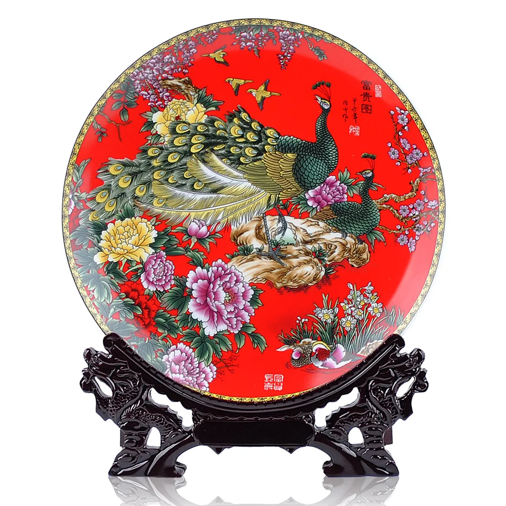 

Jingdezhen Hongxuan ceramics decorative plate hanging plate pastel peacock sat modern home decoration decoration crafts