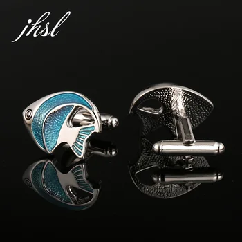 

JHSL Brand Fashion Men's jewelry Animal Male Mens Fish Cufflinks for Shirts Blue Silver Color Metal High Quality Father's Gift