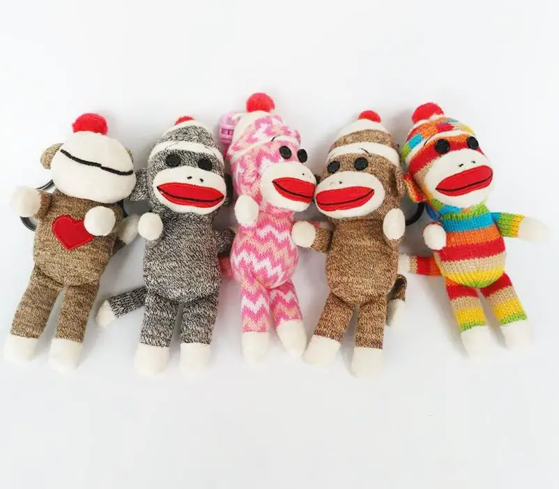 4" Ty Beanie Babies Sock Monkey Pink Chevron Quilted Brown Gray Keychan