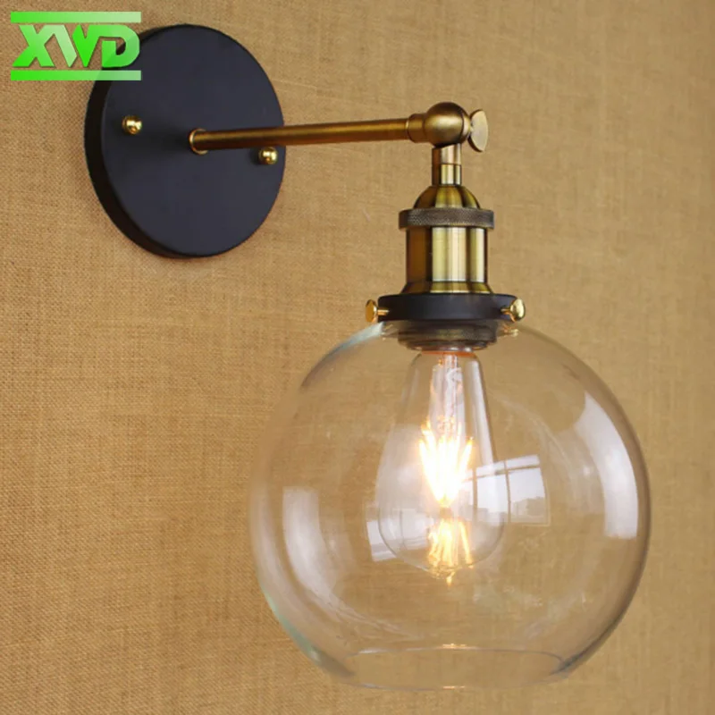 Cena Loft Vintage przemysłowe Edison kinkiety jasne szkło magazyn ściany oprawy oświetleniowe E27 110 V 220 V lampki nocne BT50