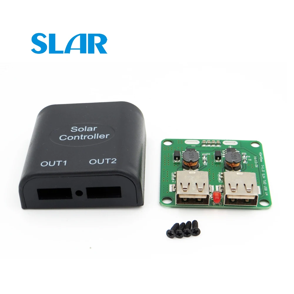 

Dual USB 5V 2A with LED Indicator USB Solar Panels Voltage Controller Regulator dc to dc Converter 6V-10V input 5Vdc