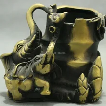 Китайский Бронзовый Лаки Curvet Слон Статуя Кисть Горшок Баррель Карандаш Ваза Набор