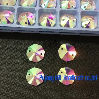 

8mm 504pcs/lot Round octagonal 2Holes Sew-on Stone Crystal Clear AB Color Flatback Sewing on Rhinestones handcraft loose stones