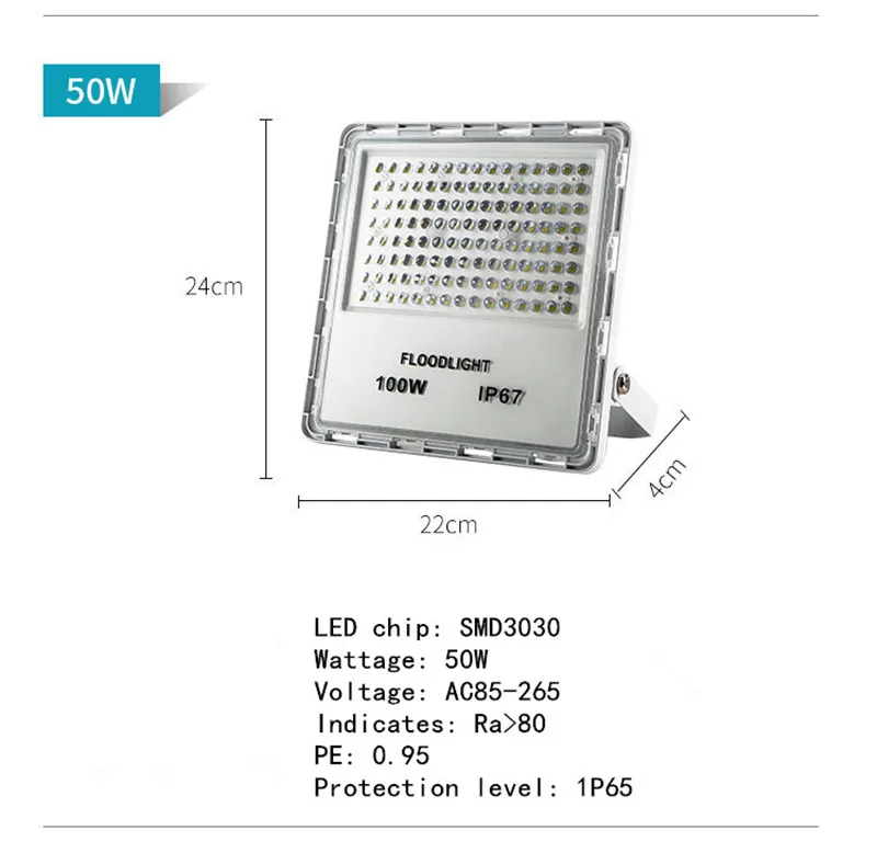 Светодиодные прожекторы Открытый Light 150 W 200 W Водонепроницаемый IP65 рекламы свет поиск прожектор патио заводской номер лампа уличного освещения - Испускаемый цвет: 50W