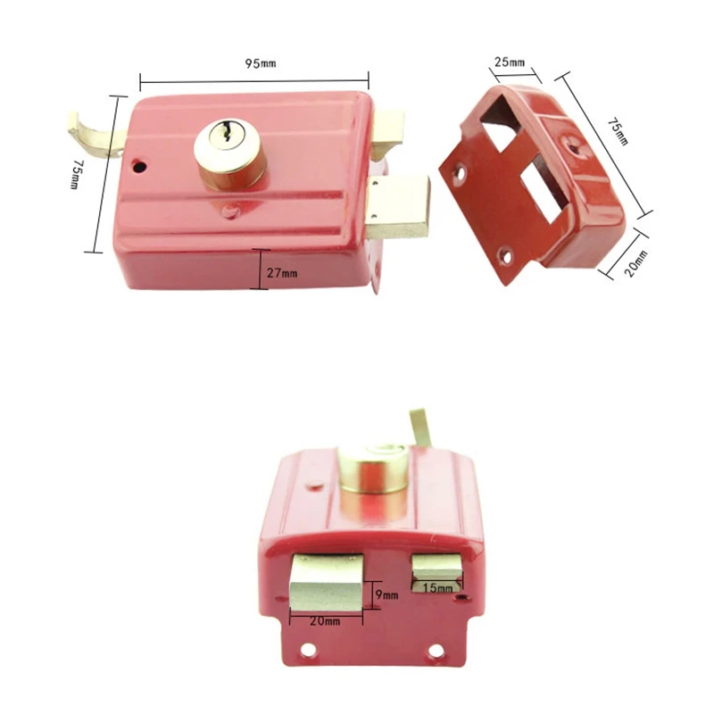 Security Anti-theft Exterior Door Retro Red Locks Multiple Insurance Lock Wooden Door Lock 5_
