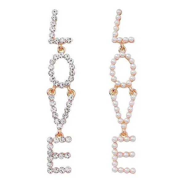 Latest Long Links Love Letter Alphabet Rhinestone Pearl Jewelry Earrings For Wedding
