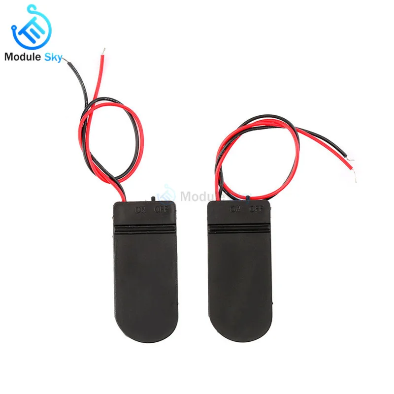 

5pcs Hold 2x CR2032 Button Coin Cell Battery Holder Case Storage Black Box 6V Wire Lead ON/OFF Switch