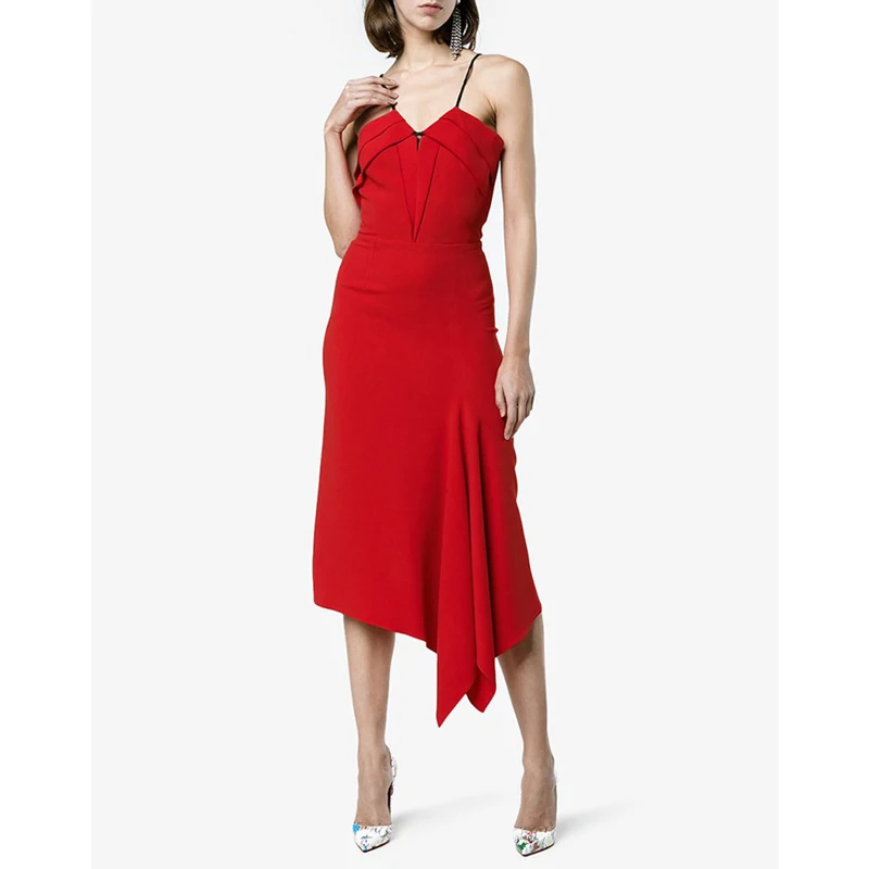 casual sundress high quality ladies fashion white red spaghetti strap