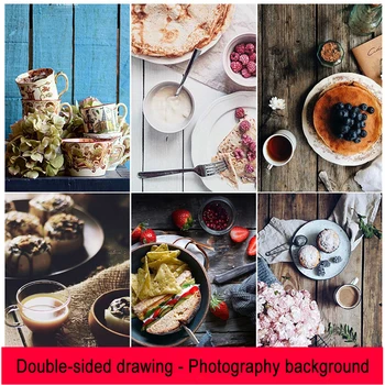 

Sided Wood Texture Photo Photography Background Paper & Gauze & Fork Spoon Studio Photos Shooting Decorations Items for Foods