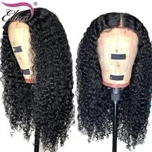 Elva 13x6 человеческие волосы на кружеве парики для черных женщин 150 плотность бразильские вьющиеся парики на сетке с детскими волосами предварительно сорвал волосы remy