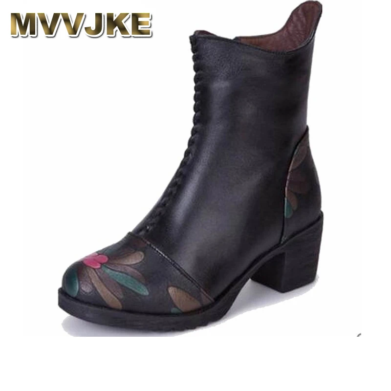 MVVJKE 2018 Genuine Leather Shoes Women Ankle Boots Autumn Thick High Heel Martin Boots Zip Winter Handmade Leather Shoes Boot цена MVVJKE 2018 Genuine Leather Shoes Women Ankle Boots Autumn Thick High Heel Martin Boots Zip Winter Handmade Leather Shoes Boot цены онлайн
