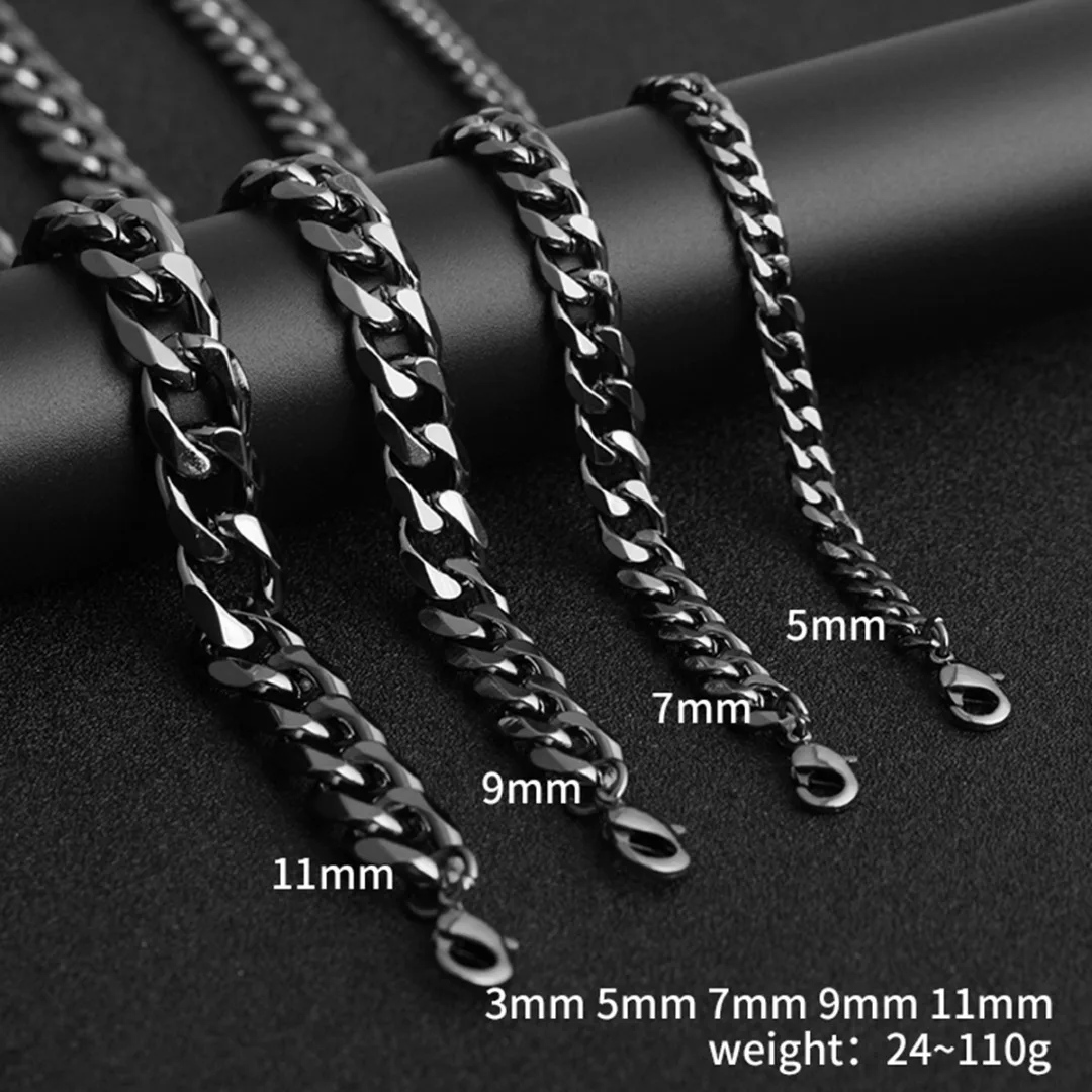 5/7/9/11mm Fashion Men Link Chain Necklace Shellhard Black Cuban Chain Men Women Jewelry Gifts Long Necklace Hip Hop Jewelry